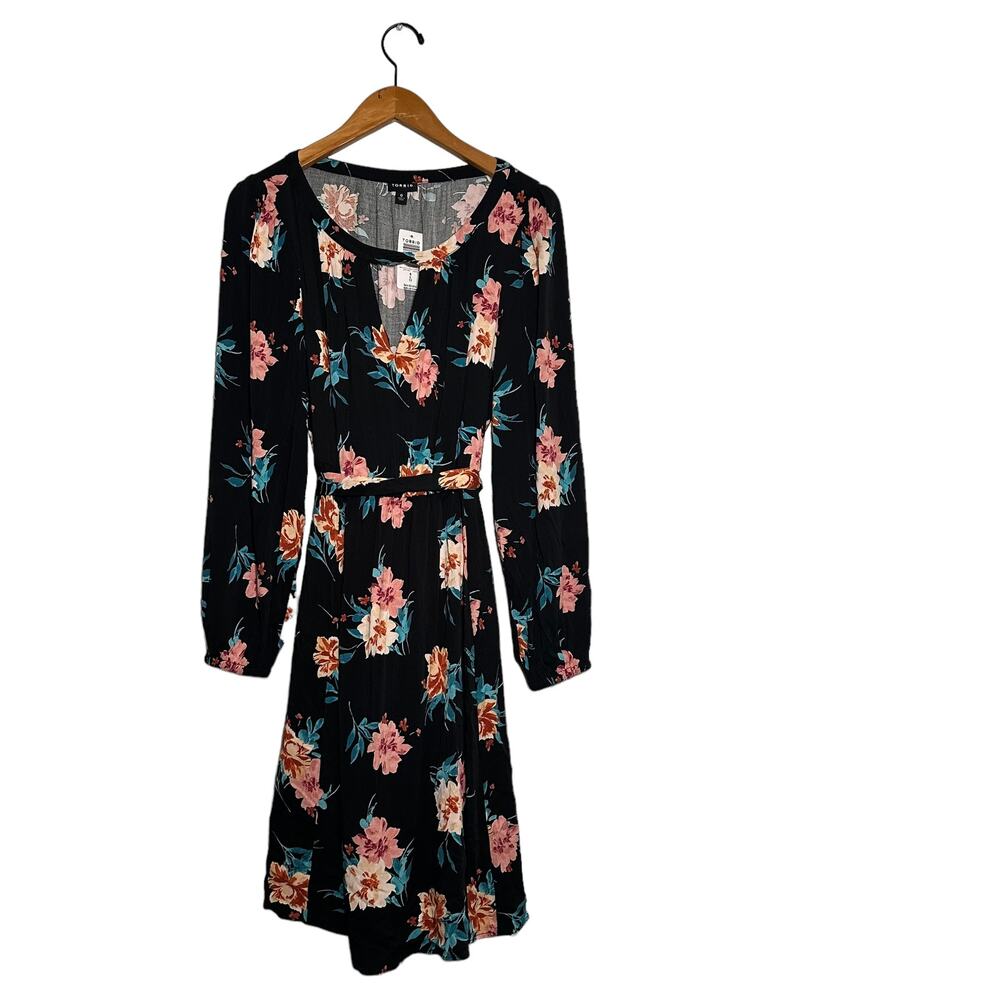Torrid Women's Black Flowy Floral Long Sleeve V-Neck Mini Dress Size L NWT